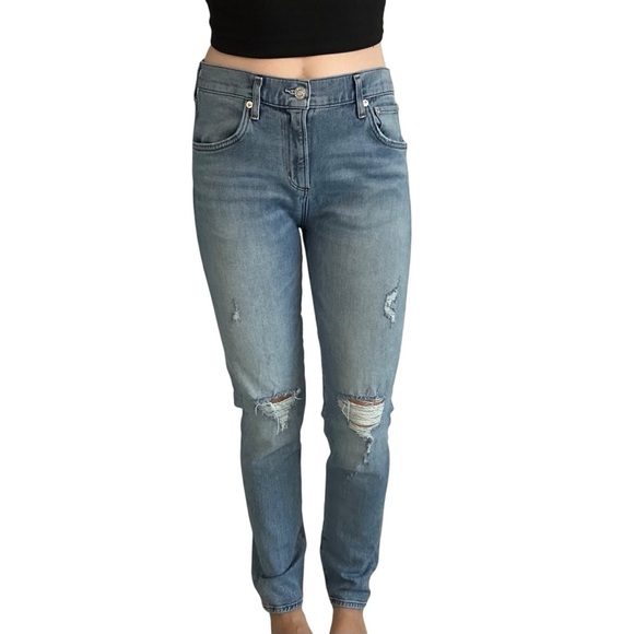 Agolde Skinny Jeans Ripped Distressed Blue Cotton Denim High Rise Size 30 - Picture 1 of 8